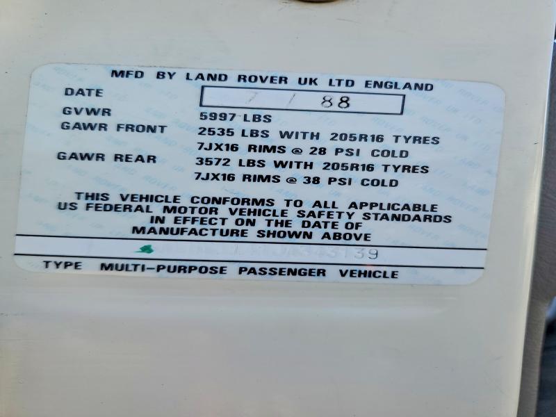 SALHV1141JA343139 1988 Land Rover Range Rover photo no. 12