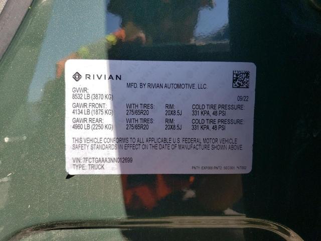 7FCTGAAA3NN012699 2022 Rivian R1T photo no. 12