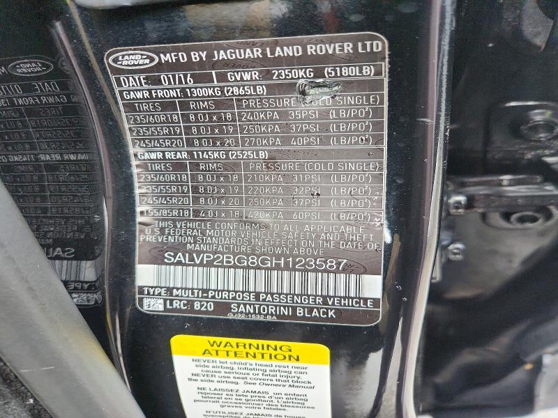 2016 Land Rover Range Rover — VIN SALVP2BG8GH123587, şəkil 13