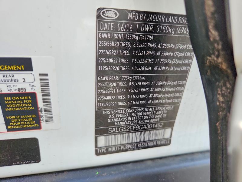 2016 Land Rover Range Rover — VIN SALGS2EF9GA301462, şəkil 13