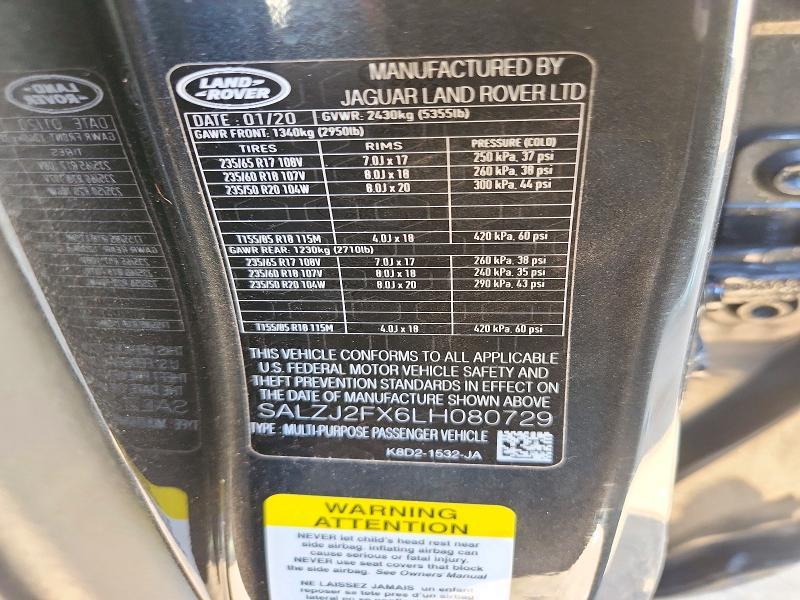 2020 Land Rover Range Rover — VIN SALZJ2FX6LH080729, şəkil 12