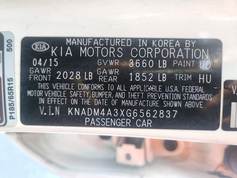 2016 KIA Rio — VIN KNADM4A3XG6562837, şəkil 12