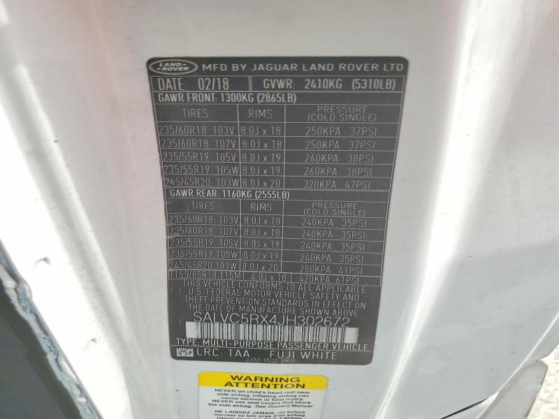 2018 Land Rover Range Rover — VIN SALVC5RX4JH302672, şəkil 13