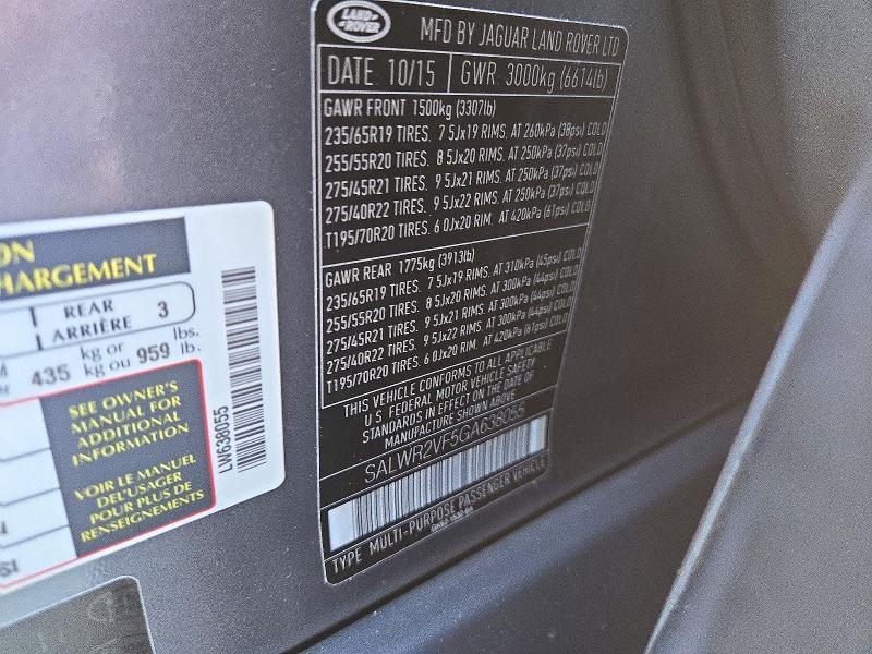 2016 Land Rover Range Rover — VIN SALWR2VF5GA638055, şəkil 13