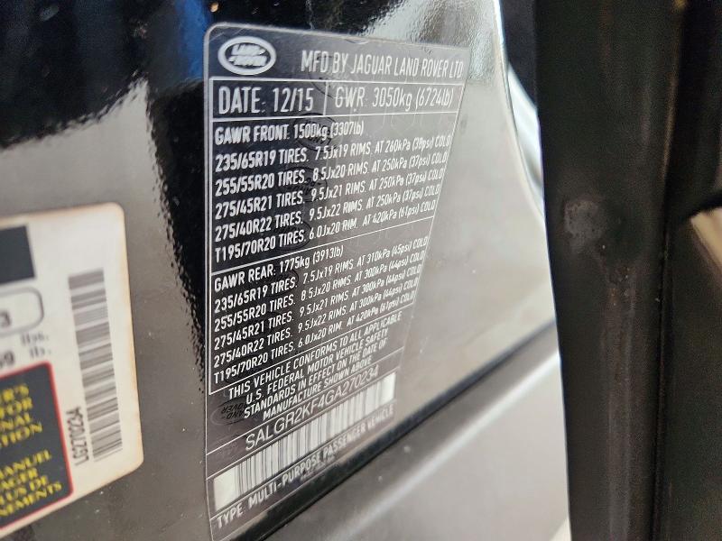 2016 Land Rover Range Rover — VIN SALGR2KF4GA270234, şəkil 13