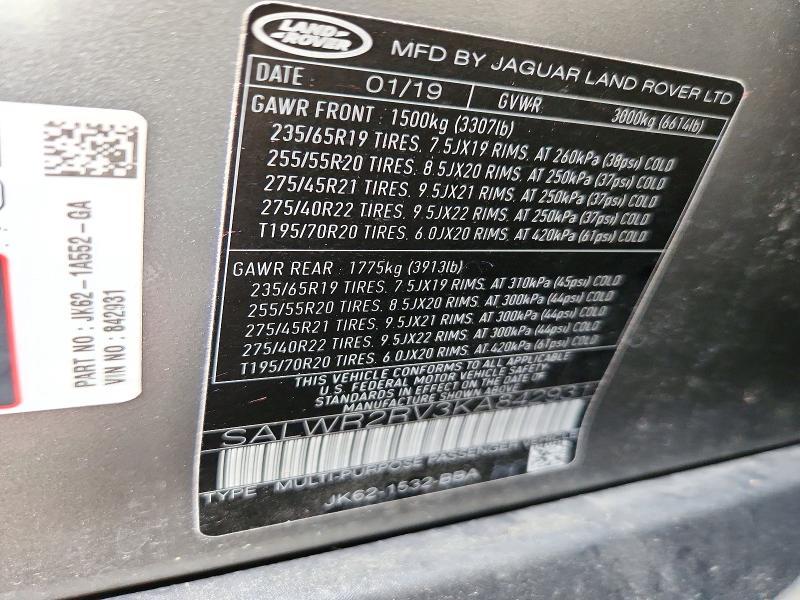 2019 Land Rover Range Rover — VIN SALWR2RV3KA842931, şəkil 13