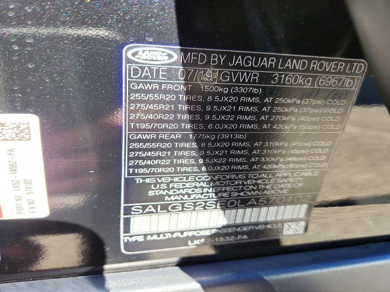 2020 Land Rover Range Rover — VIN SALGS2SE0LA570102, şəkil 13