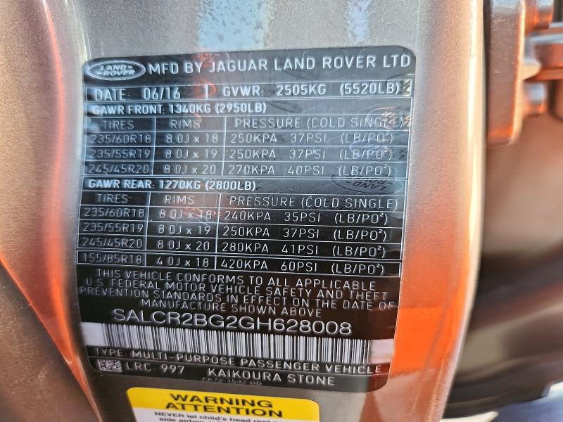 2016 Land Rover Discovery — VIN SALCR2BG2GH628008, şəkil 13
