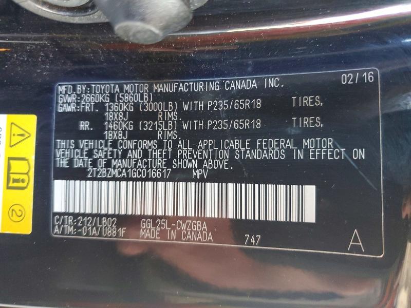 2016 Lexus RX — VIN 2T2BZMCA1GC016617, şəkil 13