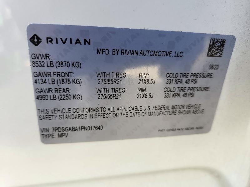 2023 Rivian R1S — VIN 7PDSGABA1PN017640, şəkil 13