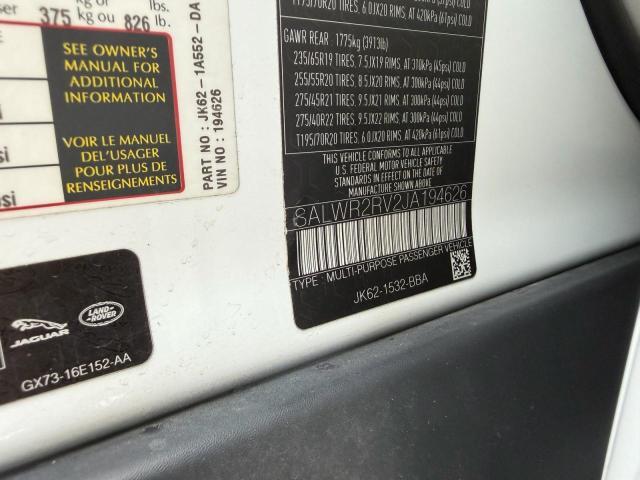 2018 Land Rover Range Rover — VIN SALWR2RV2JA194626, şəkil 10