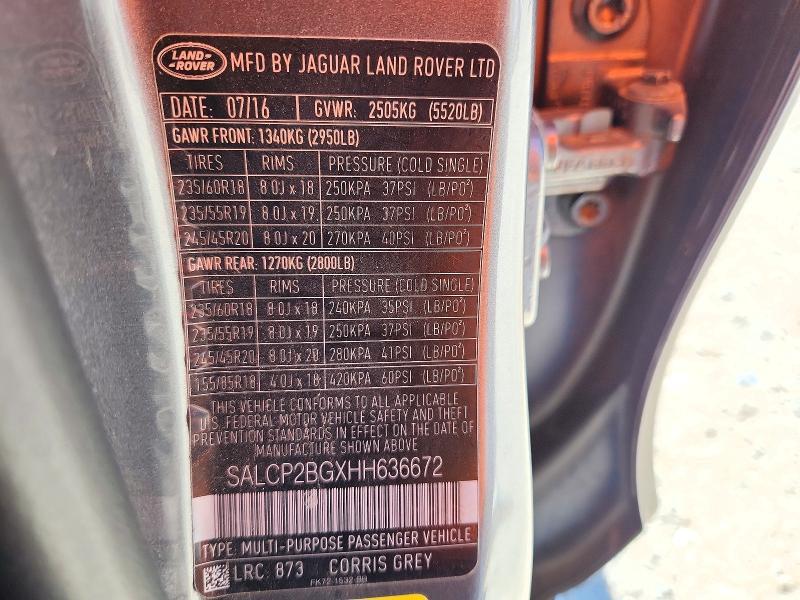 2017 Land Rover Discovery — VIN SALCP2BGXHH636672, şəkil 14