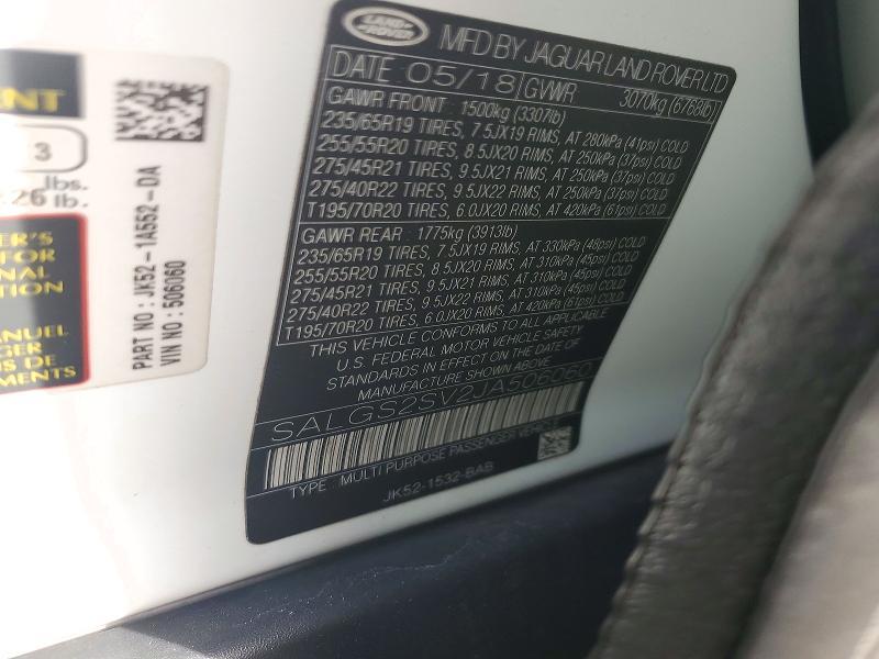 2018 Land Rover Range Rover — VIN SALGS2SV2JA506060, şəkil 12