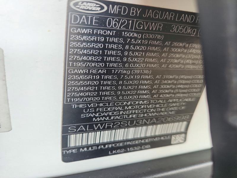 2022 Land Rover Range Rover — VIN SALWR2SU3NA206998, şəkil 13