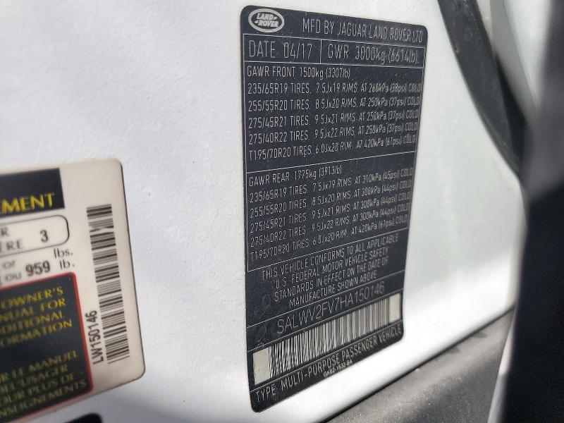 2017 Land Rover Range Rover — VIN SALWV2FV7HA150146, şəkil 13