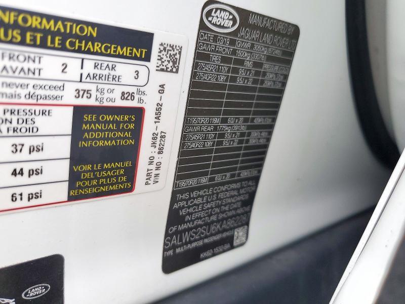 2019 Land Rover Range Rover — VIN SALWS2SU6KA862287, şəkil 13
