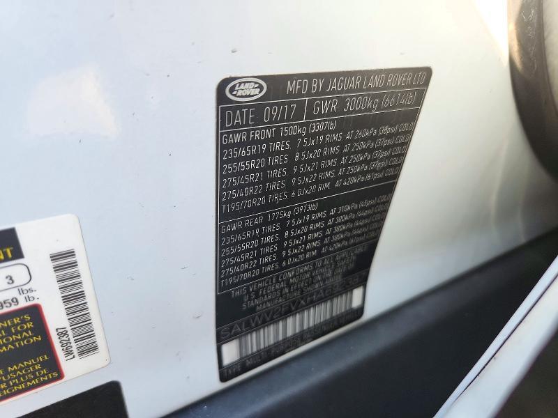 2017 Land Rover Range Rover — VIN SALWV2FVXHA692387, şəkil 14