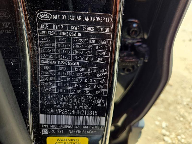 2017 Land Rover Range Rover — VIN SALVP2BG4HH219315, şəkil 14