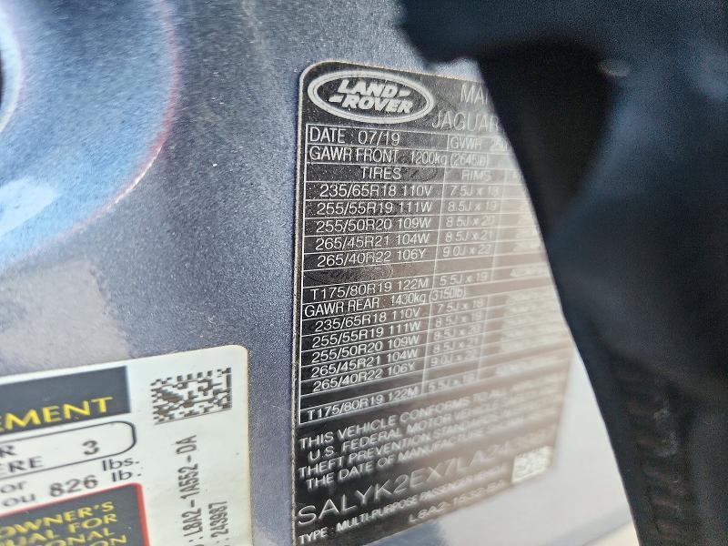 2020 Land Rover Range Rover — VIN SALYK2EX7LA243987, şəkil 14