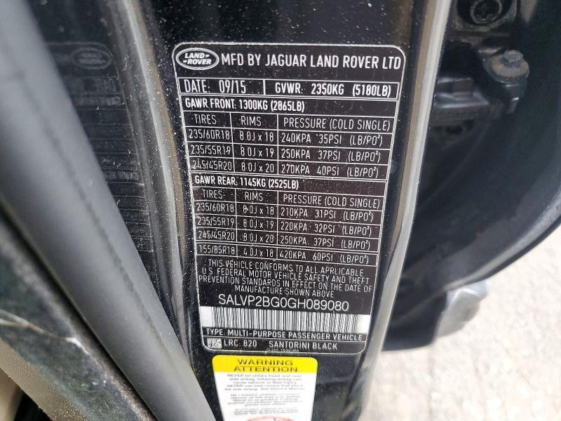 2016 Land Rover Range Rover — VIN SALVP2BG0GH089080, şəkil 14