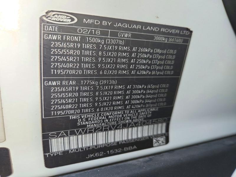 2018 Land Rover Range Rover — VIN SALWR2RV4JA404580, şəkil 12