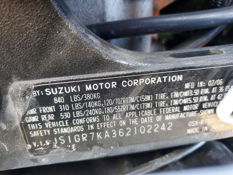 JS1GR7KA362102242 2006 Suzuki GSX-R750 photo no. 8