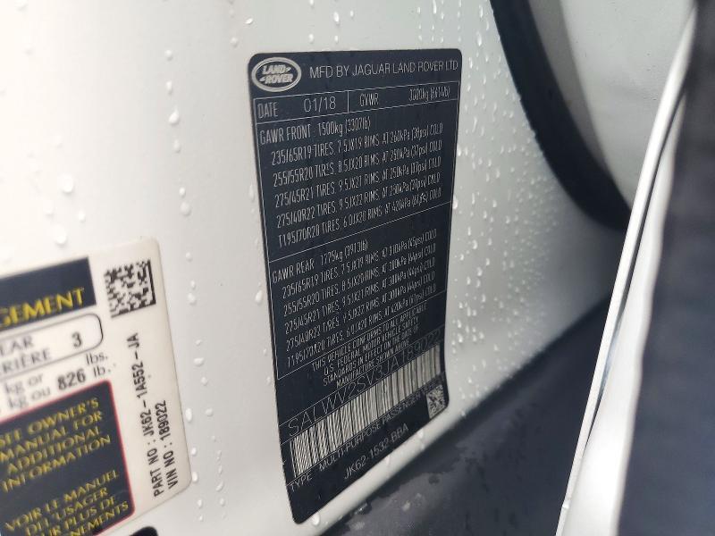 2018 Land Rover Range Rover — VIN SALWV2SV3JA189022, şəkil 13