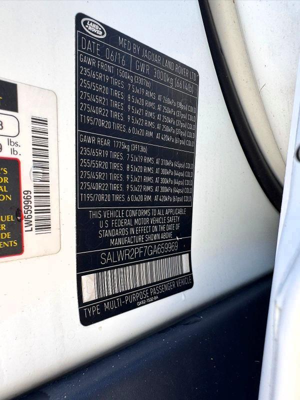 2016 Land Rover Range Rover — VIN SALWR2PF7GA659969, şəkil 13