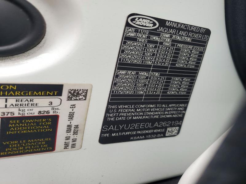 2020 Land Rover Range Rover — VIN SALYU2EE0LA262194, şəkil 14