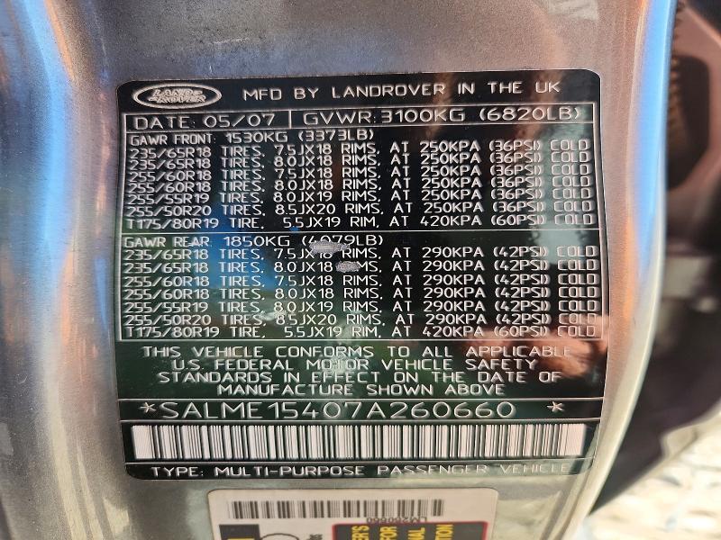 SALME15407A260660 2007 Land Rover Range Rover photo no. 12