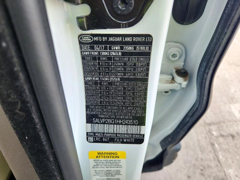 2017 Land Rover Range Rover — VIN SALVP2BG1HH243510, şəkil 13