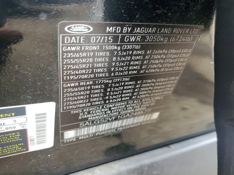 2016 Land Rover Range Rover — VIN SALGS2VF1GA248577, şəkil 13