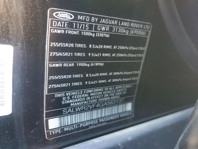 2016 Land Rover Range Rover — VIN SALWR2VF4GA563137, şəkil 13