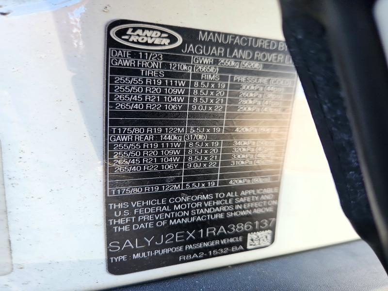 2024 Land Rover Range Rover — VIN SALYJ2EX1RA386137, şəkil 13