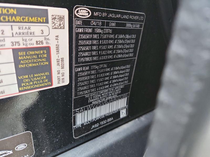 2018 Land Rover Range Rover — VIN SALWV2SV6JA802086, şəkil 13