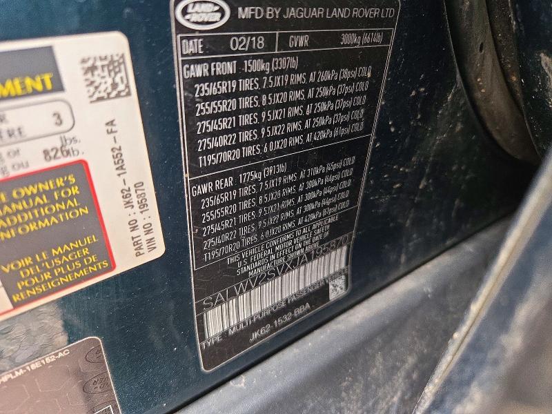 2018 Land Rover Range Rover — VIN SALWV2SVXJA195870, şəkil 13