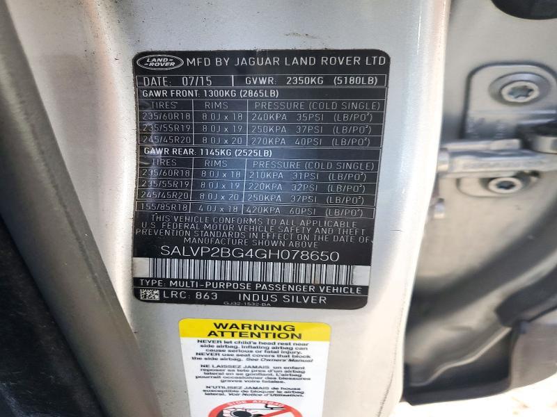 2016 Land Rover Range Rover — VIN SALVP2BG4GH078650, şəkil 12