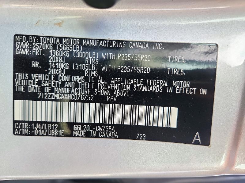 2017 Lexus RX — VIN 2T2ZZMCAXHC076752, şəkil 13