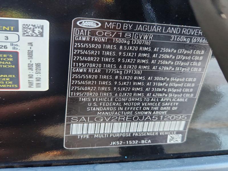 2018 Land Rover Range Rover — VIN SALGV2RE0JA512095, şəkil 13