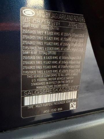 2019 Land Rover Range Rover — VIN SALGS5RE5KA523427, şəkil 10