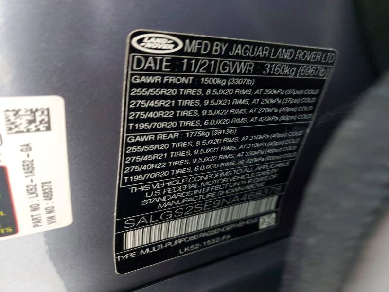 2022 Land Rover Range Rover — VIN SALGS2SE9NA468378, şəkil 13