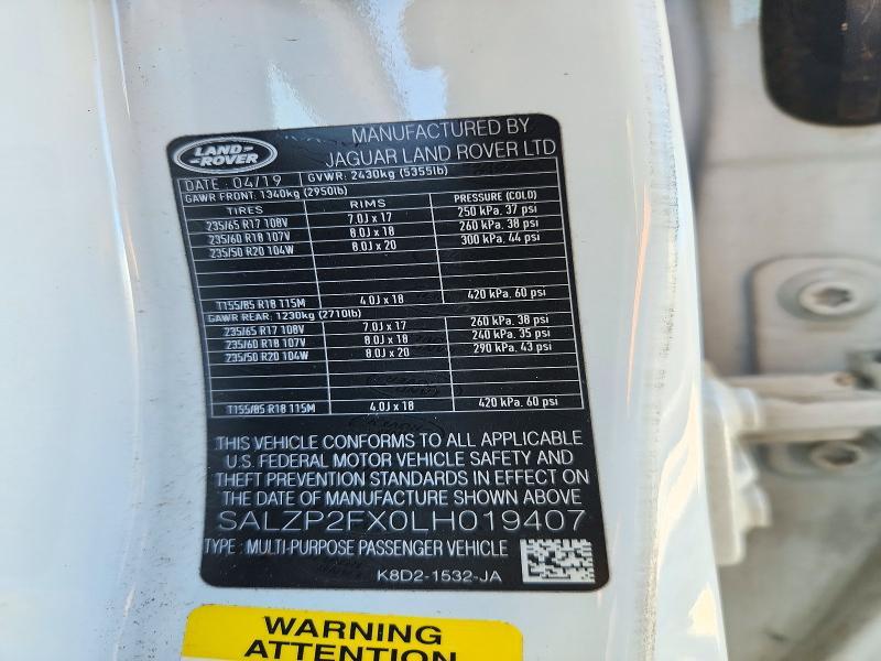 2020 Land Rover Range Rover — VIN SALZP2FX0LH019407, şəkil 13