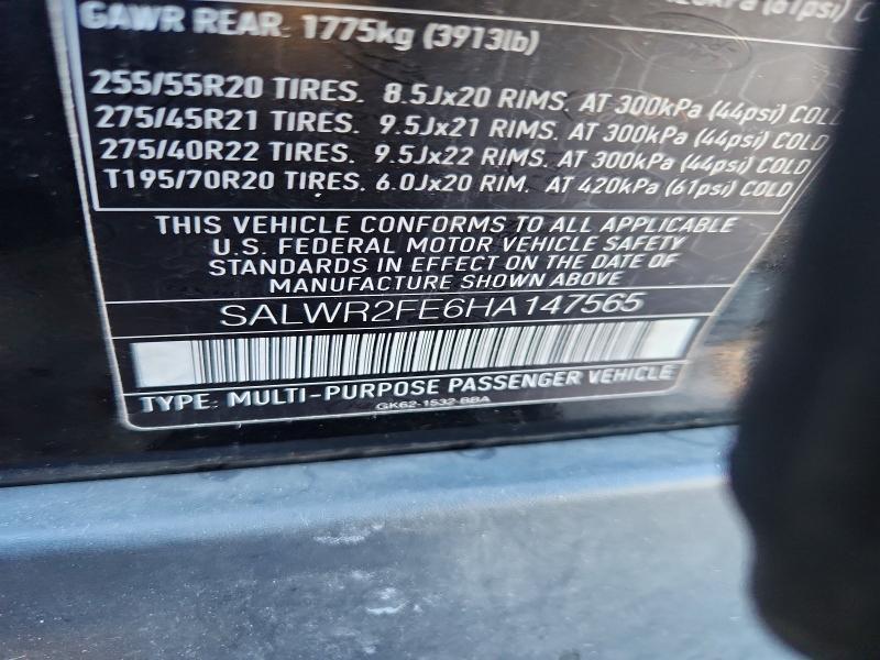 2017 Land Rover Range Rover — VIN SALWR2FE6HA147565, şəkil 12