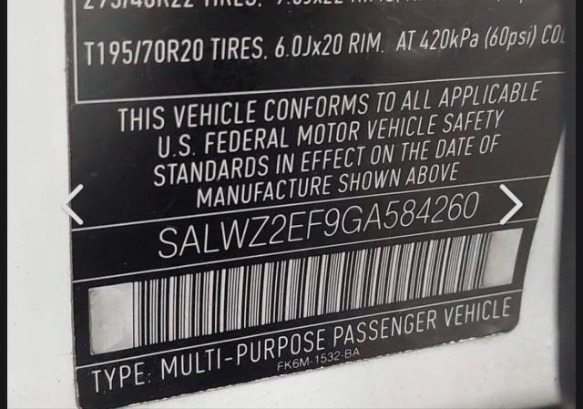 2016 Land Rover Range Rover — VIN SALWZ2EF9GA584260, şəkil 10