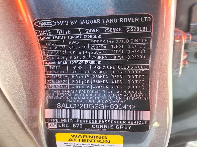 2016 Land Rover Discovery — VIN SALCP2BG2GH590432, şəkil 13
