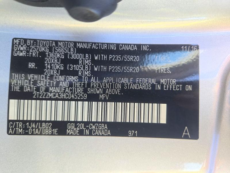 2017 Lexus RX — VIN 2T2ZZMCA3HC045259, şəkil 13