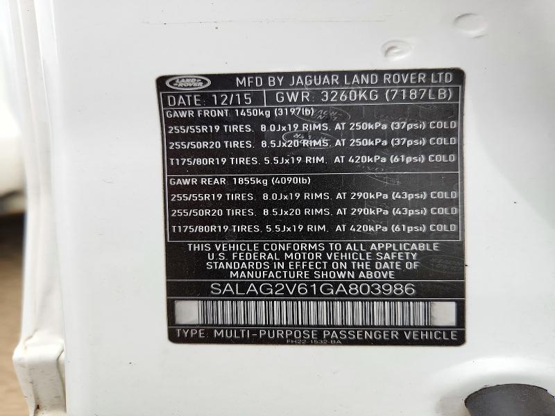 2016 Land Rover LR4 — VIN SALAG2V61GA803986, şəkil 13