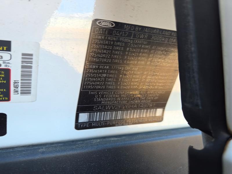 2017 Land Rover Range Rover — VIN SALWV2FV6HA149781, şəkil 13