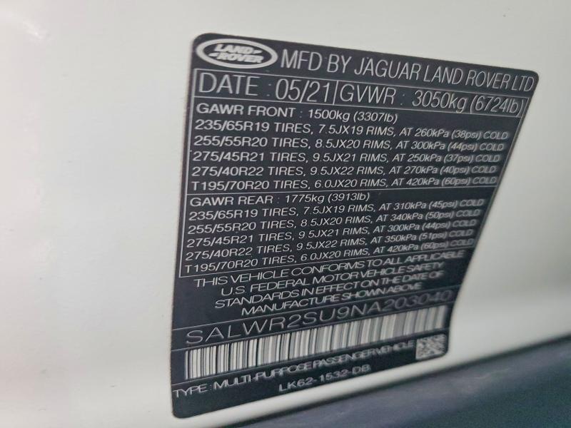 2022 Land Rover Range Rover — VIN SALWR2SU9NA203040, фото 12