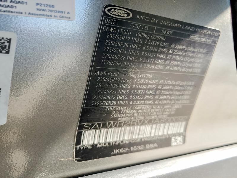 SALWR2RVXJA800092 2018 Land Rover Range Rover photo no. 12